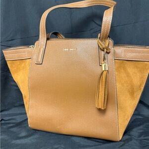 Nine West Cognac Two-Tone Tote with Tassel Charm